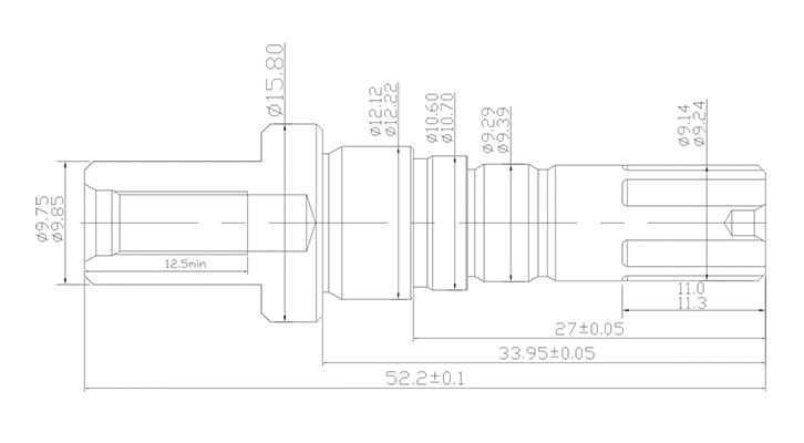 38-24UNF-2A Spindle, S45C, Transmisio Eligo Ŝakto